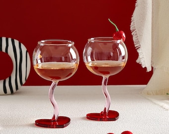 Copas de vino para pareja, copas de vino con forma de corazón, copas de vino creativas, copas de vino bonitas, cristalería, regalos de boda, regalos para él/ella, regalos de Navidad