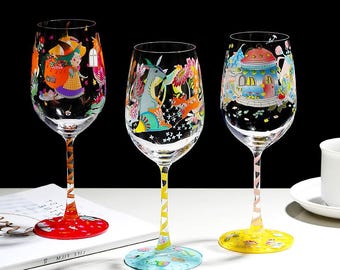 Handmålade vinglas, handblåsta glas, personliga glas, unika vinglas, presenter till henne, födelsedagspresenter, julklappar