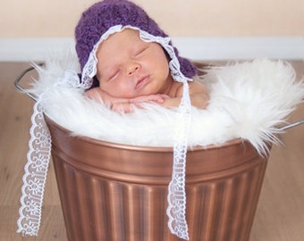 Newborn Lace Trim Vintage Style Bonnet