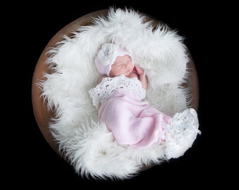Lace Top and Lace Fan Bottom Newborn Cocoon and Hat - Made to Order - You Choose Colors