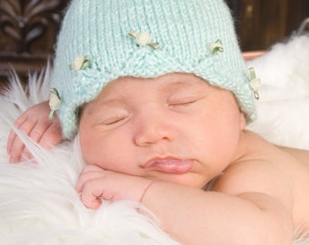 Scalloped Edge with Baby Rosettes Beanie - Made to Order - You Choose Colors