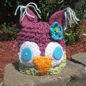 Owl Hat With or Without Flower - You Choose Colors