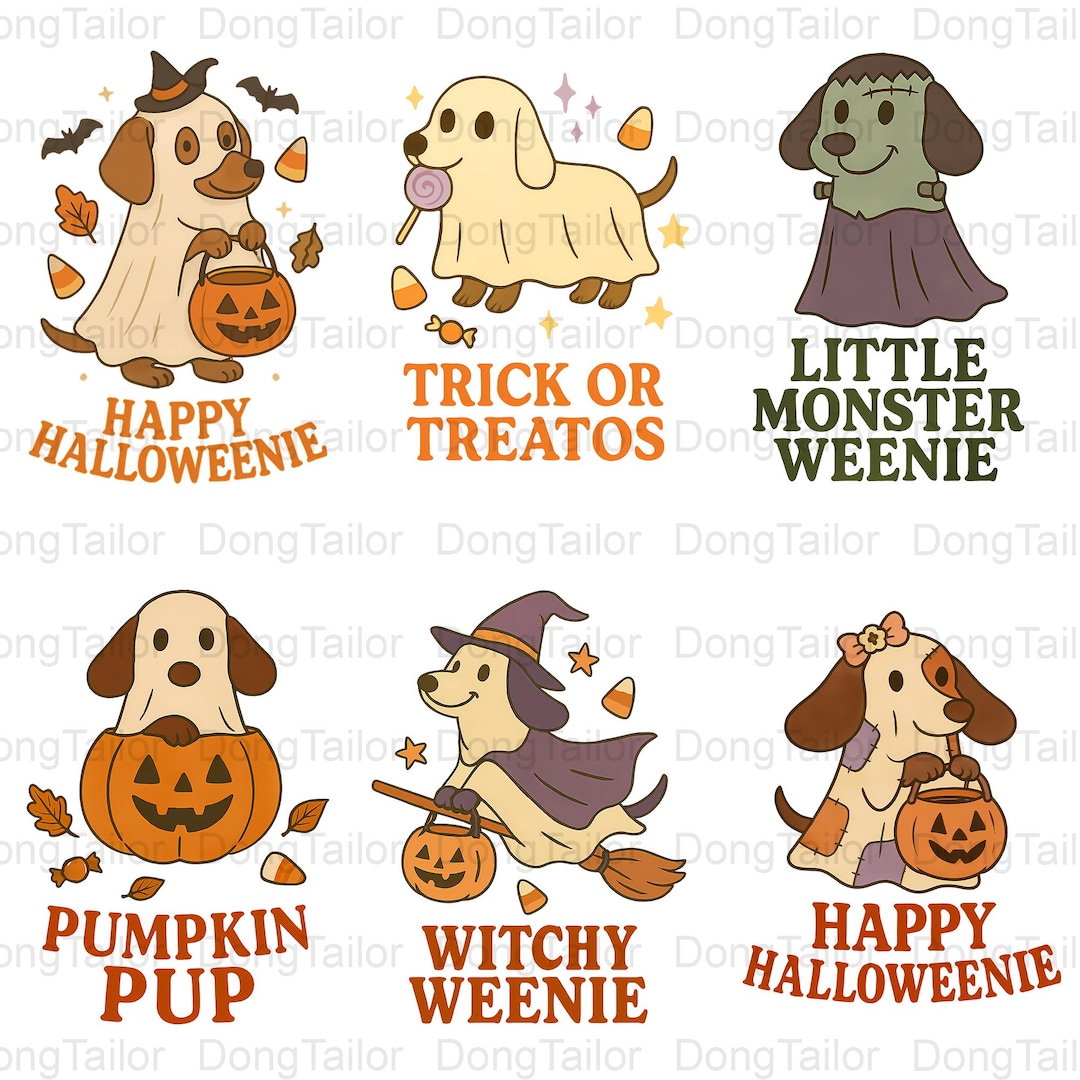 Cute Halloween Weenie Dog PNG Bundle, Pumpkin Pup, Witchy Weenie, Hot ...