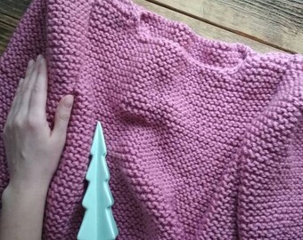 Womens Wool Sweater pink Hand Knit Minimalist Sharp Shoulder  hand knit