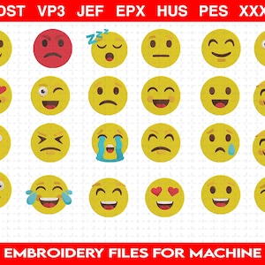 Emoji Face Embroidery Design Set | 25 Fun Machine Files | Instant Download | Laugh Cry Angry Sleep Faces | 4x4 5x7 Hoop | Digital Pattern
