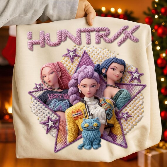 Huntrix Kpop Demon Hunters Faux Crochet PNG, Kpop Huntrix Latch Hook Yarn Clipart, Huntrix PNG Instant Download