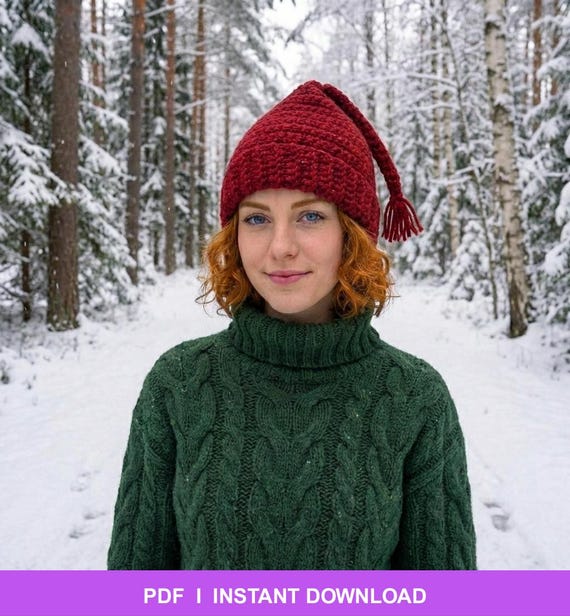 Melt The Ice Hat Crochet Pattern PDF, Ice Melt Hat, Handmade Hat, Stocking Cap & Long Elf Hat, Melt The Ice Red Knit Hat, Melt Ice Knit Hat
