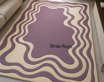 Tufted Purple Wavy Rug | Handmade Abstract Area Carpet