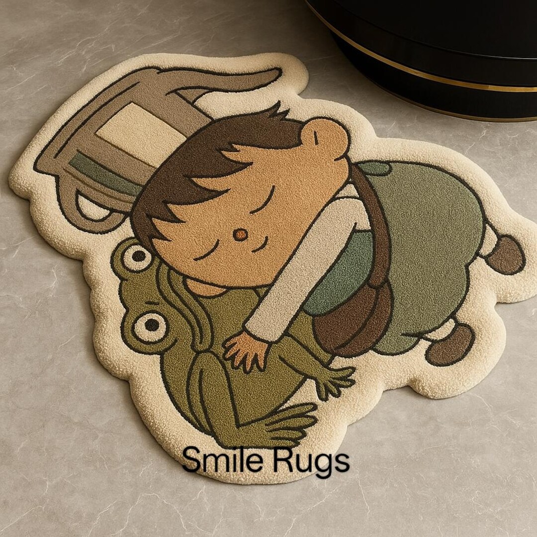 Frog Rug Tufted Handmade Cartoon Boy and Frog Rug | Tufted Wool Kids Room Carpet - Etsy