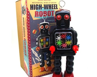 Vintage Wind-Up Spark Gear Robot: Retro Tin Toy Collector's Gift