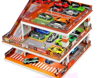 Diecast Car Parking Garage Diorama 1/64 Scale DIY Display Scene Model Car Shelf