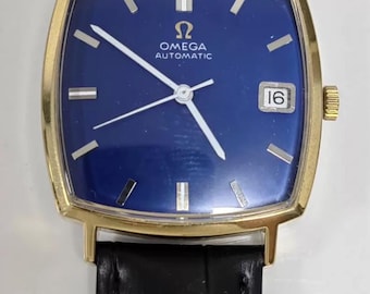 1970 Vintage Omega Automatic Watch, Cal. 565, 31.6mm Blue Dial, Gold-Tone TV Case