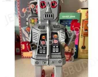 Vintage Tin Robot Toy: Wind-Up Spark Walking Robot, Retro Collectible