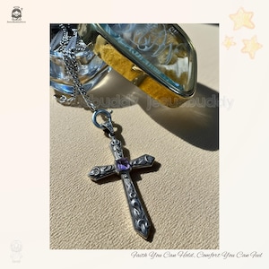 Gothic Cross Necklace 925 Sterling Silver Pendant with Spinel | Antique Medieval Style Jewelry Gift for Men & Women