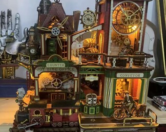 Viktorianisches Postamt – Holz-3D-Puzzle-Set mit beleuchteter mechanischer Spieluhr