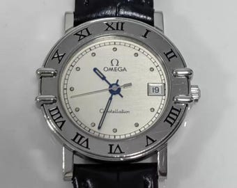 1990s Vintage Omega Constellation Manhattan Quartz Watch, Cal. 1424, 26mm Silver Dial, Roman Bezel