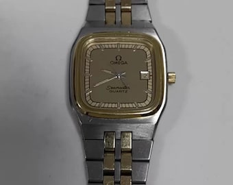 1980s Vintage Omega Seamaster Quartz Watch, Cal. 1380, 25.5mm Two-Tone Square Case