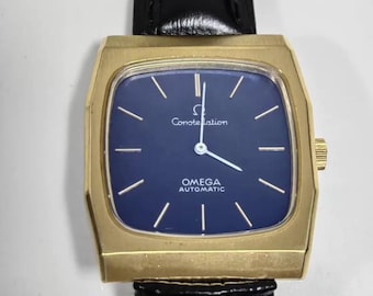 1970s Vintage Omega Constellation Automatic Watch, Cal. 711, 31.6mm Blue Dial, Gold-Tone Case