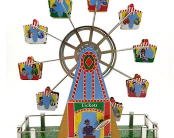 Vintage Tin Wind Up Ferris Wheel Music Box • Over the Rainbow • Retro Mechanical Toy Collectible