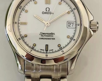 1990s Vintage Omega Seamaster 120M Automatic Watch, Cal. 1109, 36.1mm White Dial, Stainless Steel