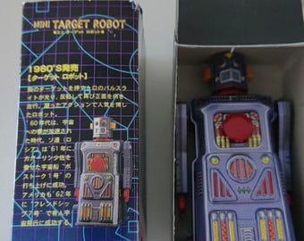 Mini robot de juguete de hojalata de cuerda Masudaya de 1997