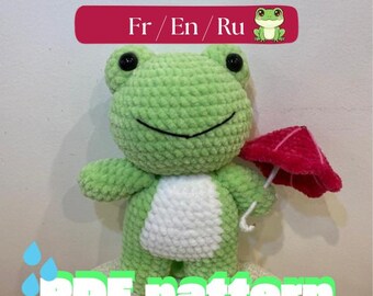 PDF Crochet Pattern – Frog with its umbrella | Kawaii Amigurumi | fr/en/ru
