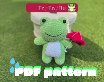 PDF Crochet Pattern – Frog with its umbrella | Kawaii Amigurumi | fr/en/ru