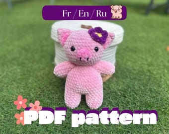 PDF crochet pattern – Pig with flower | kawaii spring amigurumi | fr/en/ru