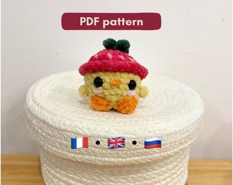 PDF (fr/en/ru) -- crochet strawberry chick pattern | crochet pattern strawberry chick | схема вязания крючком цыплёнок клубничка