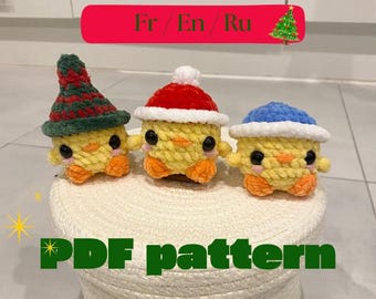 PDF (fr/en/ru) -- set of 3 crochet Christmas chick patterns | 3 in 1 crochet pattern Christmas chicks | 3 схемы вязания крючком цыплята
