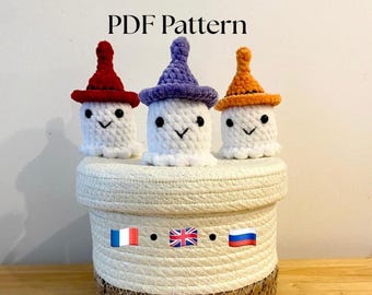 PDF (fr/en/ru) | amigurumi ghost crochet pattern | Halloween kawaii decoration | crochet ghost pattern | схема призрака крючком
