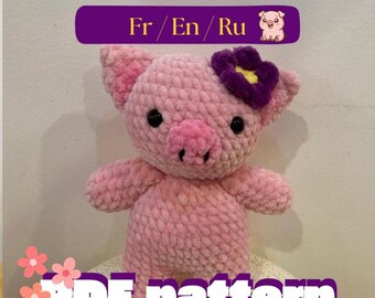 PDF crochet pattern – Pig with flower | kawaii spring amigurumi | fr/en/ru