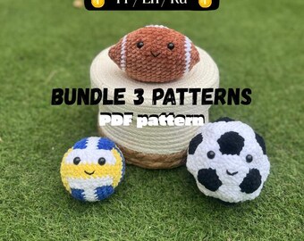 Crochet Sports Ball Bundle | Rugby Volleyball Football Patterns | 3 Amigurumi PDFs | Kawaii Sports Crochet