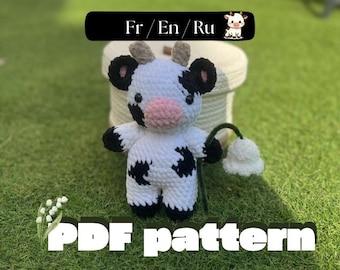 Crochet Cow Pattern | Cow Amigurumi PDF | Kawaii Cow Crochet | Lily of the Valley | English French Russian