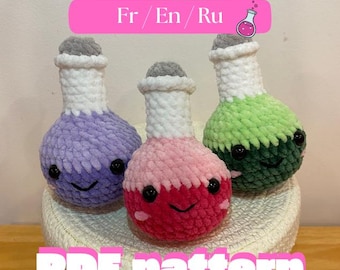 PDF (fr/en/ru) - kawaii crochet potions pattern | crochet pattern kawaii potion | схема зелье крючком