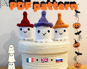 PDF (fr/en/ru) | amigurumi ghost crochet pattern | Halloween kawaii decoration | crochet ghost pattern | схема призрака крючком