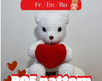 PDF crochet pattern – Valentine’s polar bear with heart | kawaii amigurumi | fr-en-ru