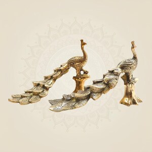 Brass Peacock Bird Sculpture with Textured Tree Trunk Base