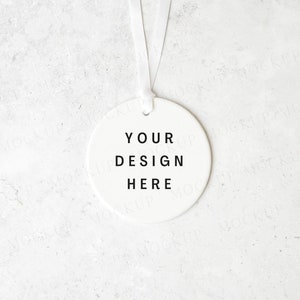 Round ceramic ornament mockup, rustic wedding or valentine&#39;s keepsake mockup, blank white ornament. Blank ceramic heart keepsake. Jpeg only.