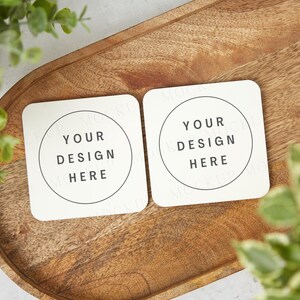 Square coaster mockup. Styled flat lay stock photo. Wedding bridal gift mock up.