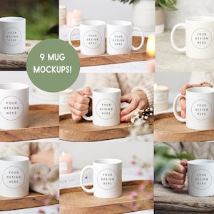 Coffee mug mockup bundle. White 11oz mug mockup bundle. Bestseller mock-up, wedding mock-ups. Blank cup mockups.