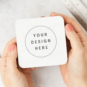 Square coaster mockup for teacher gifts. Stationary gift mock ups, teacher gift mockup.