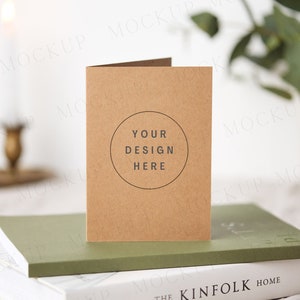 Maqueta de tarjeta de felicitación, maqueta de tarjeta marrón Kraft, maqueta de tarjetas, maqueta estacionaria de boda, maqueta de producto, maqueta de tarjeta en blanco, descarga digital