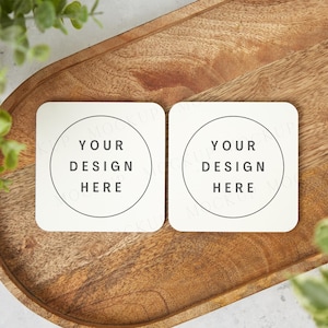 Square coaster mockup. Styled flat lay stock photo. Wedding bridal gift mock up.