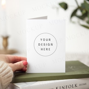 Greeting card mockup with hand. Birthday card mockup. Card mockup. Wedding invite mockup. Product Mockup. Blank Card Mockup.. Jpeg only