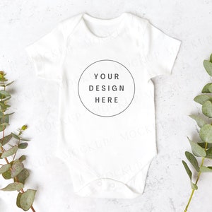 Baby clothes mockup, white bodysuit. White babygrow onesie mockup. Romper mock up.