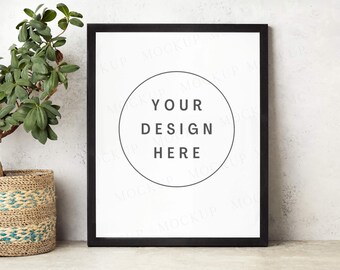 Black wooden photo frame mockup for 11x14 or 16x20 prints. Minimalist picture frame mockup.