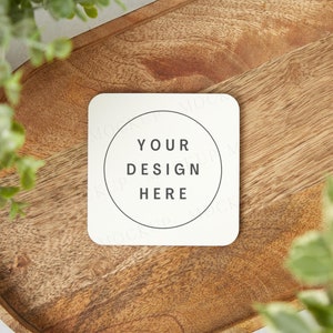 Square coaster mockup. Styled flat lay stock photo. Wedding bridal gift mock up.