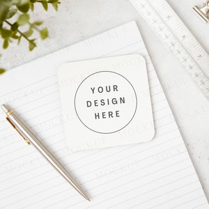Square coaster mockup. Stationary, teacher gift mockup.