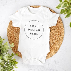 Baby clothes mockup, white bodysuit. White babygrow onesie mockup. Romper mock up.